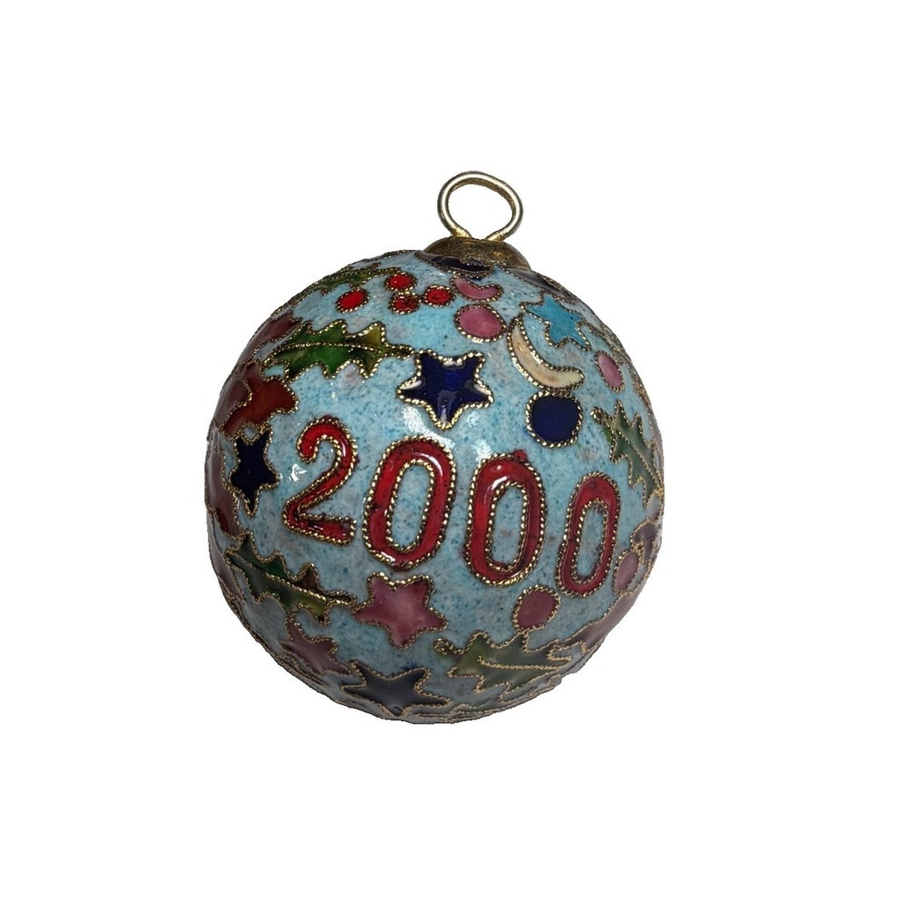 Vintage 1999 2000 Millennium Cloisonne Christmas Ball Ornament Enamel Y2K